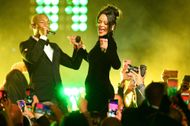 Pharrell Williams and Rihanna perform on stage during Rihanna's 5th Annual Diamond Ball Benefitting The Clara Lionel Foundation at Cipriani Wall Street on September 12, 2019 in New York City. (Photo by Dave Kotinsky/Getty Images for Diamond Ball)